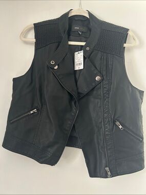 Mango Black Faux Leather Vest with Snap Front